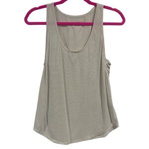 Beyond Yoga Women's Gray‎ White Stripe Tank Top With Lattice Cutouts On Sides S
